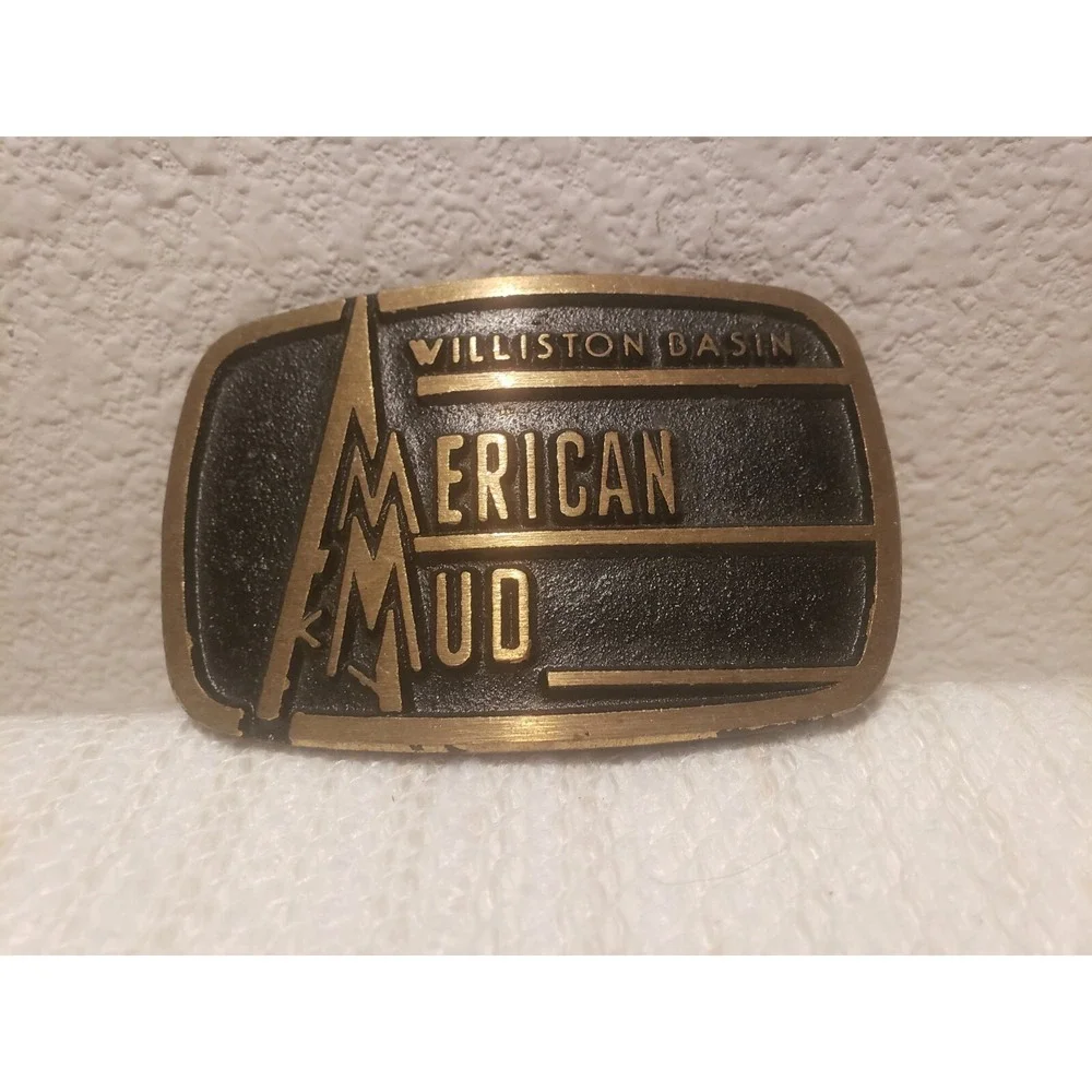 American Mud ‎ Williston Basin Advertising Oil Field Belt Buckle Brass